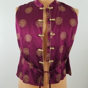 Ling Yun Red & Gold Asian Tie Back Sleeveless Silk
